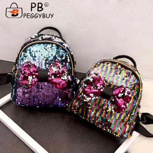Mini Sequin Backpack Bowknot Women Girls Zipper Handbag Travel