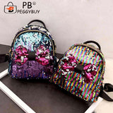 Mini Sequin Backpack Bowknot Women Girls Zipper Handbag Travel