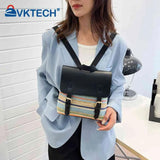 Colorful Straw Backpack for Women PU Leather Splicing School Bag Travel Beach