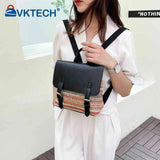 Colorful Straw Backpack for Women PU Leather Splicing School Bag Travel Beach