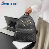 Women Backpacks Washed PU Leather Travel Rivet Backpacks Lady