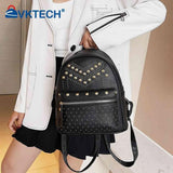 Women Backpacks Washed PU Leather Travel Rivet Backpacks Lady