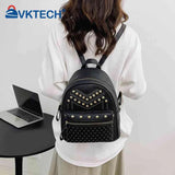 Women Backpacks Washed PU Leather Travel Rivet Backpacks Lady
