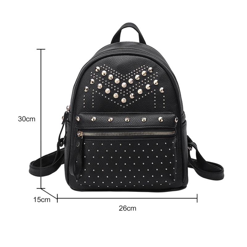 Women Backpacks Washed PU Leather Travel Rivet Backpacks Lady