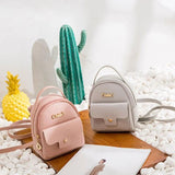 Women Mini Backpack Shoulder Bags Solid PU Leather