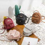 Women Mini Backpack Shoulder Bags Solid PU Leather