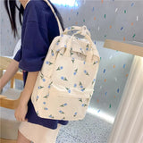 Waterproof Nylon Women Backpack Floral Prints School Bags Large Capacity