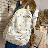 Waterproof Nylon Women Backpack Floral Prints School Bags Large Capacity