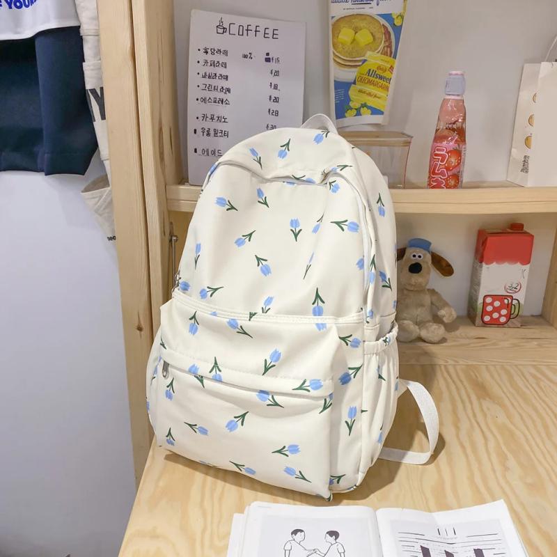 Waterproof Nylon Women Backpack Floral Prints School Bags Large Capacity