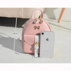 Women's Mini Backpack PU Leather Multifunction Bow School Bagpack