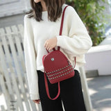 Small Rivet Backpack PU Leather Women's Bag Multi-Function Rucksack
