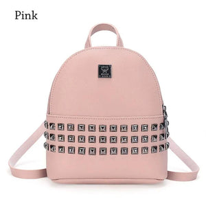 Small Rivet Backpack PU Leather Women's Bag Multi-Function Rucksack