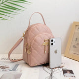 Embroidered Small Backpack PU Leather Women's Bag Ladies Phone Pouch
