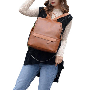 Women's PU Leather Business Backpack Waterproof Large Capacity Daypack