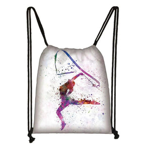 Watercolor Gymnastics Drawstring Bag Women Backpack Girls Ballet Daypack