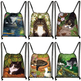 Shorthair Cat Drawstring Bag for Women - Portable Storage and Shopping Bag