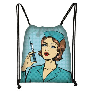 Crown Nurse Drawstring Bag Schoolbags Teenager Storage Bag