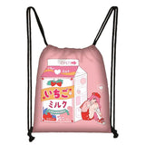 Strawberry Milk Backpack Drawstring Bag Women Lolita Girls Harajuku Kawaii