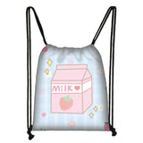 Strawberry Milk Backpack Drawstring Bag Women Lolita Girls Harajuku Kawaii