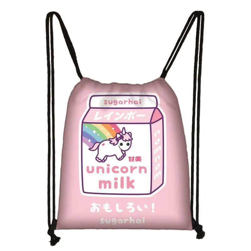 Strawberry Milk Backpack Drawstring Bag Women Lolita Girls Harajuku Kawaii