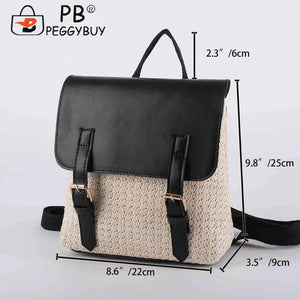Colorful Straw Backpack for Women PU Leather Splicing