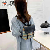 Colorful Straw Backpack for Women PU Leather Splicing
