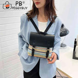 Colorful Straw Backpack for Women PU Leather Splicing