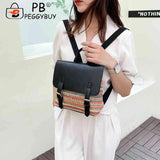 Colorful Straw Backpack for Women PU Leather Splicing