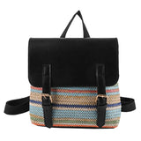 Colorful Straw Backpack for Women PU Leather Splicing