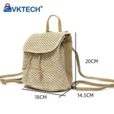 Straw Beach Shoulder Backpack Summer Woven Leather Purse
