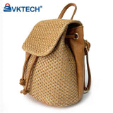 Straw Beach Shoulder Backpack Summer Woven Leather Purse