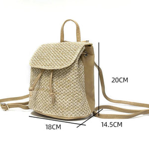 Straw Beach Shoulder Backpack Summer Woven Leather Purse