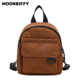 Corduroy Mini Women Backpack Solid Schoolbag Travel Bag