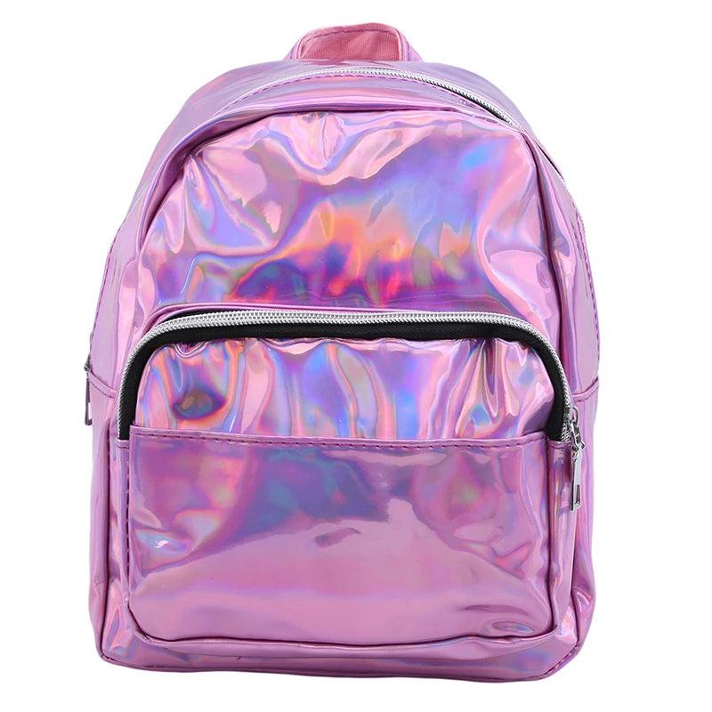 Silver Pink Laser Backpack Women Girls Bag Holographic School Bags