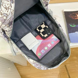 Grey Cartoon Print Book Bag Women School Backpack