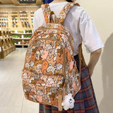 Grey Cartoon Print Book Bag Women School Backpack