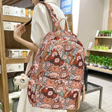 Grey Cartoon Print Book Bag Women School Backpack