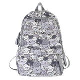Grey Cartoon Print Book Bag Women School Backpack