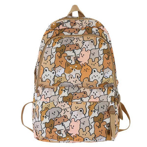 Grey Cartoon Print Book Bag Women School Backpack