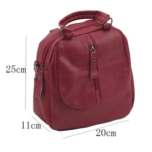 Leather Women's Backpack School Bag Casual Double Zipper Shoulder Bag