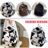 Cow Leopard Animal Print Backpack Women Travel Plush Shoulder Bag
