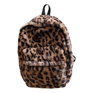 Cow Leopard Animal Print Backpack Women Travel Plush Shoulder Bag