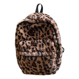 Cow Leopard Animal Print Backpack Women Travel Plush Shoulder Bag