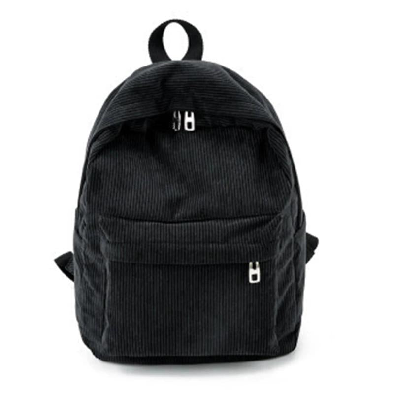 Corduroy Zipper Backpack Large Capacity Ladies Knapsack
