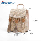 Straw Shoulder Backpack with Tassel Boho Beach Bucket Purse