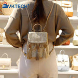 Straw Shoulder Backpack with Tassel Boho Beach Bucket Purse