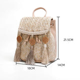 Straw Shoulder Backpack with Tassel Boho Beach Bucket Purse