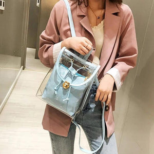 PVC Transparent Women Backpack Clear Rucksack for Teenage Girls