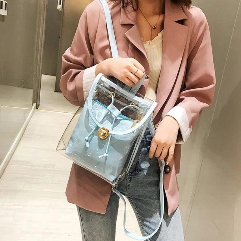 PVC Transparent Women Backpack Clear Rucksack for Teenage Girls