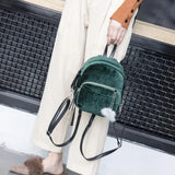 Velvet Mini Backpack with Pompom Zipper